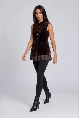 Adore By Wild Curves: Sleeveless Velvet Tunic with Layered Chiffon Hem Front 1
