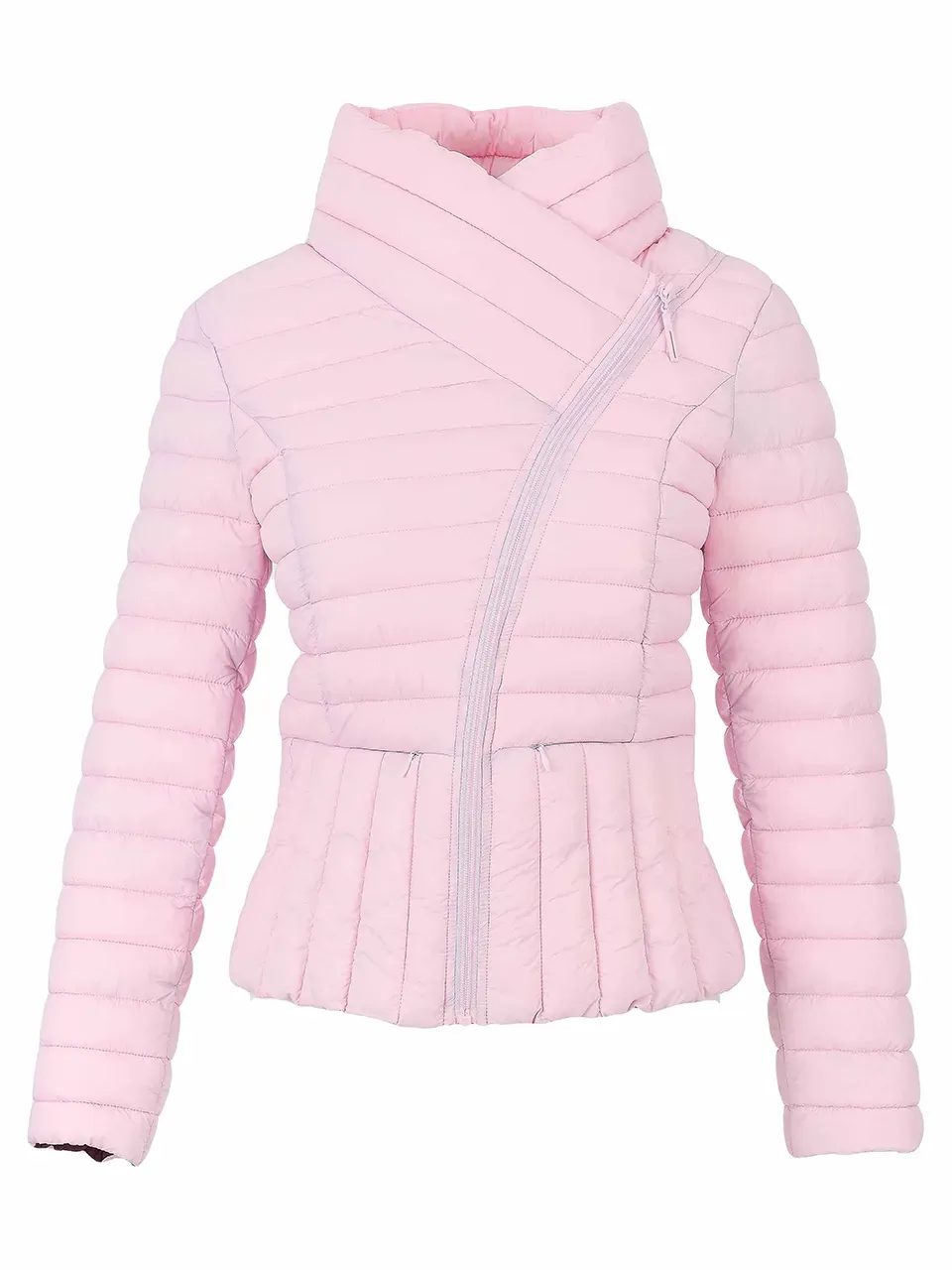 Dolcezza By Wild Curves: Padded Asymmetric Zipped Jacket In Pink (76802) Front