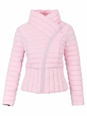 Dolcezza By Wild Curves: Padded Asymmetric Zipped Jacket In Pink (76802) Front