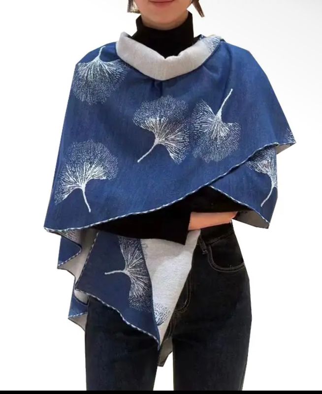 Winding River By Wild Curves: Blue/White Ginkgo Reversible Loop Wrap Winding River By Wild Curves: Blue/White Ginkgo Reversible Loop Wrap