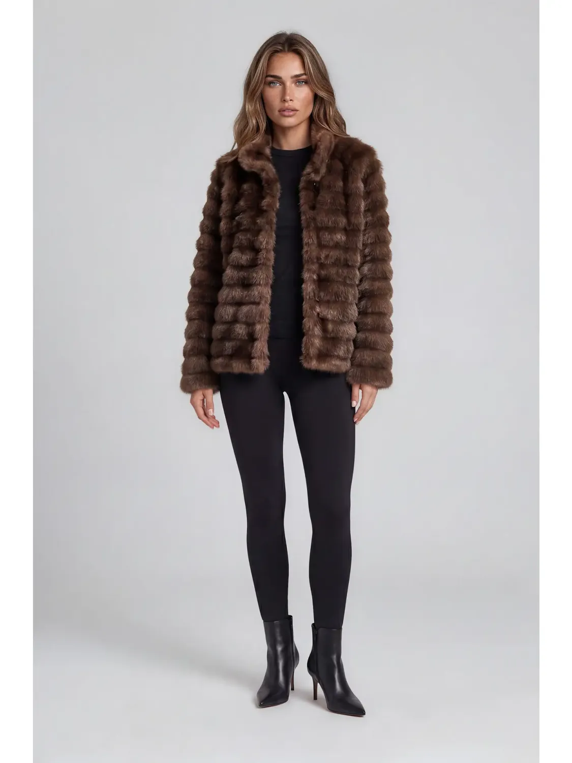 Adore By Wild Curves: Textured Faux Fur Jacket Front