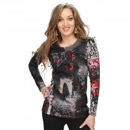 S'Quise Paris: Graffiti Asymmetrical Denim Patchwork Tunic