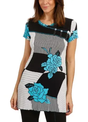 S'Quise Paris: Blue Rose Crinkled Hem Tunic