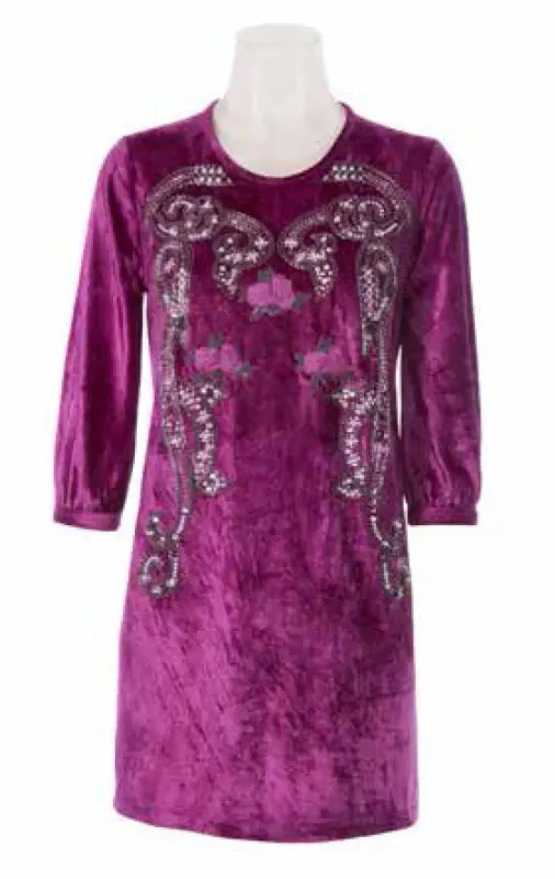 Savage Culture: Purple Orchid Velvety Finish Short Dress/Tunic Doris