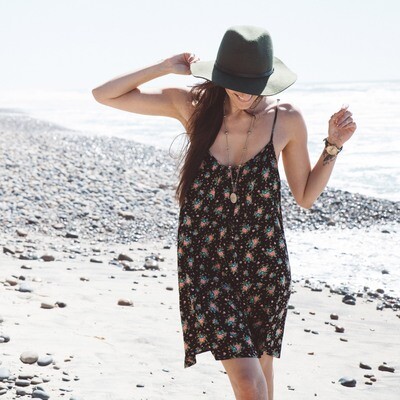 Women`s-Black Floral Printed Sun-Dress