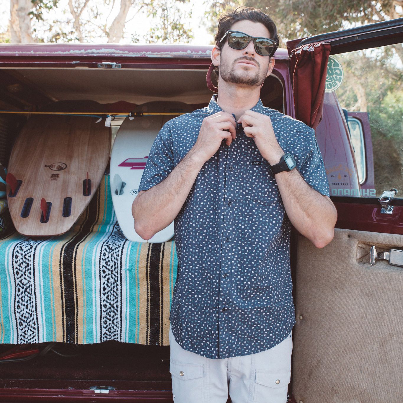 Mens- Flower Woven Button-Up