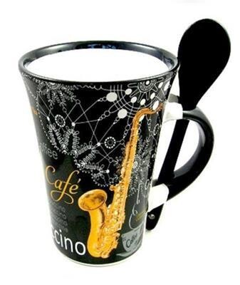 Cappuccino Mug with Spoon Saxophone