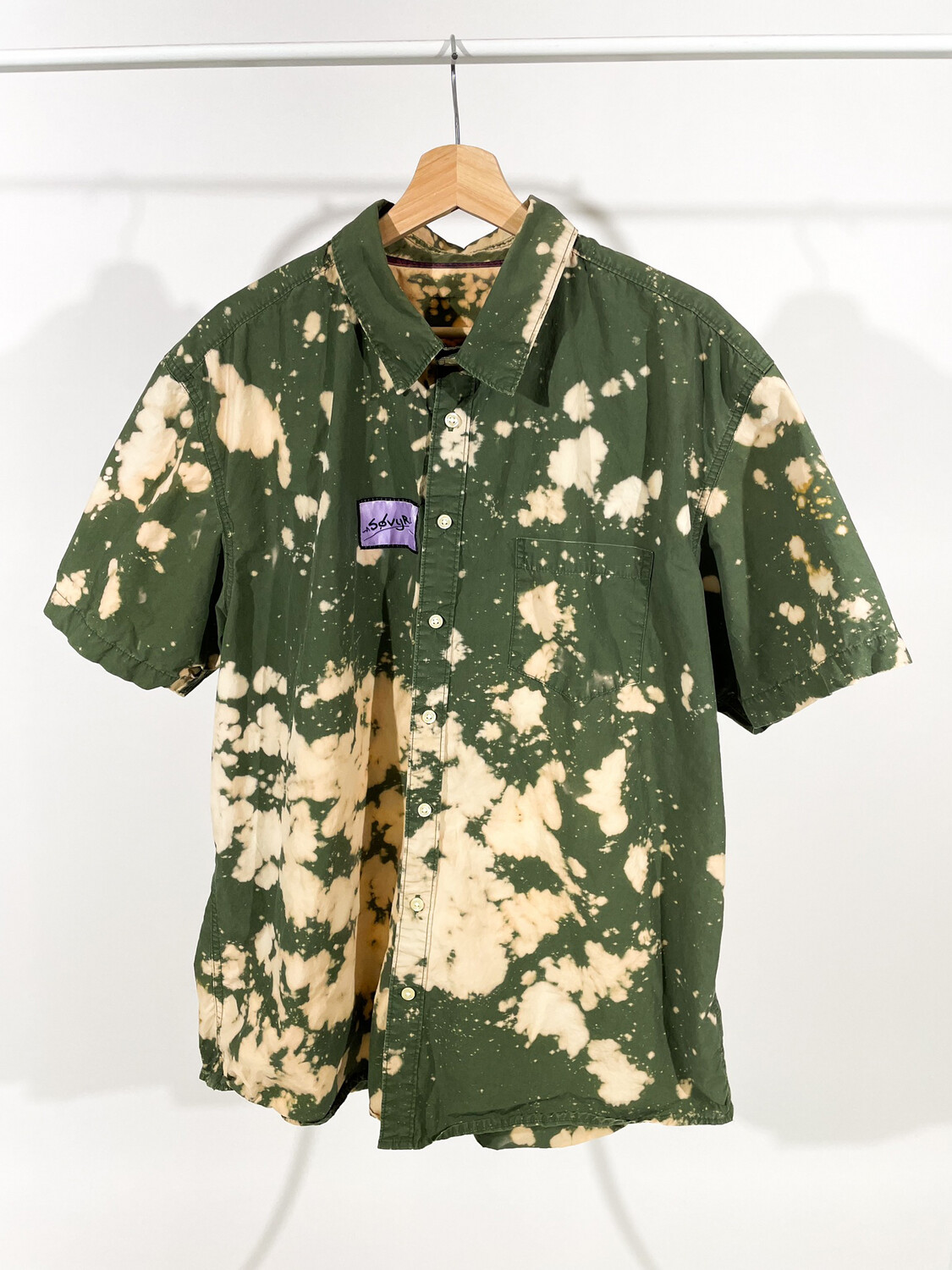 Bleached Button Up Short Sleeve Sz. L Green 1/1