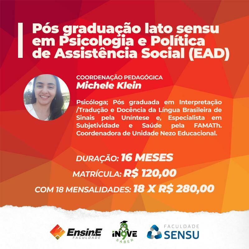 PÓS-GRADUAÇÃO LATO SENSU EM PSICOLOGIA DE ASSISTÊNCIA SOCIAL (EAD)