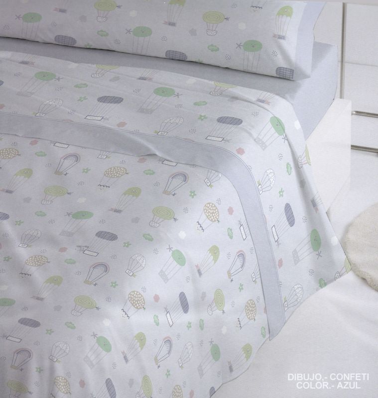Juego de sábanas Franela infantil  MOD. CONFETI AZUL
