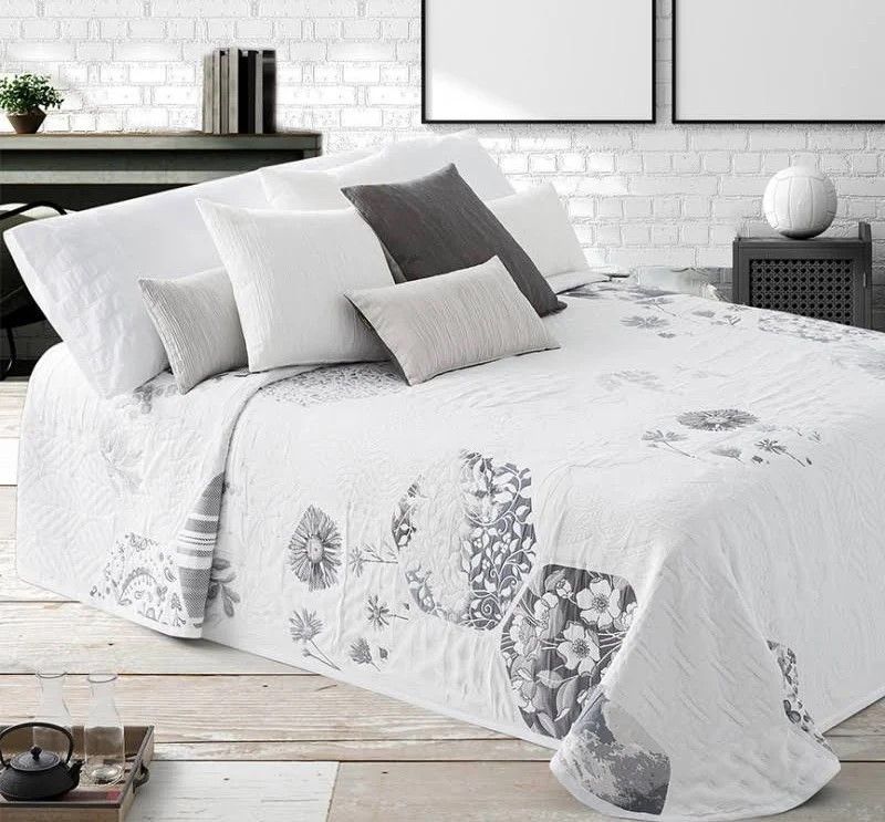 Colcha MOD. PATCHE  gris para cama de 135 cm.