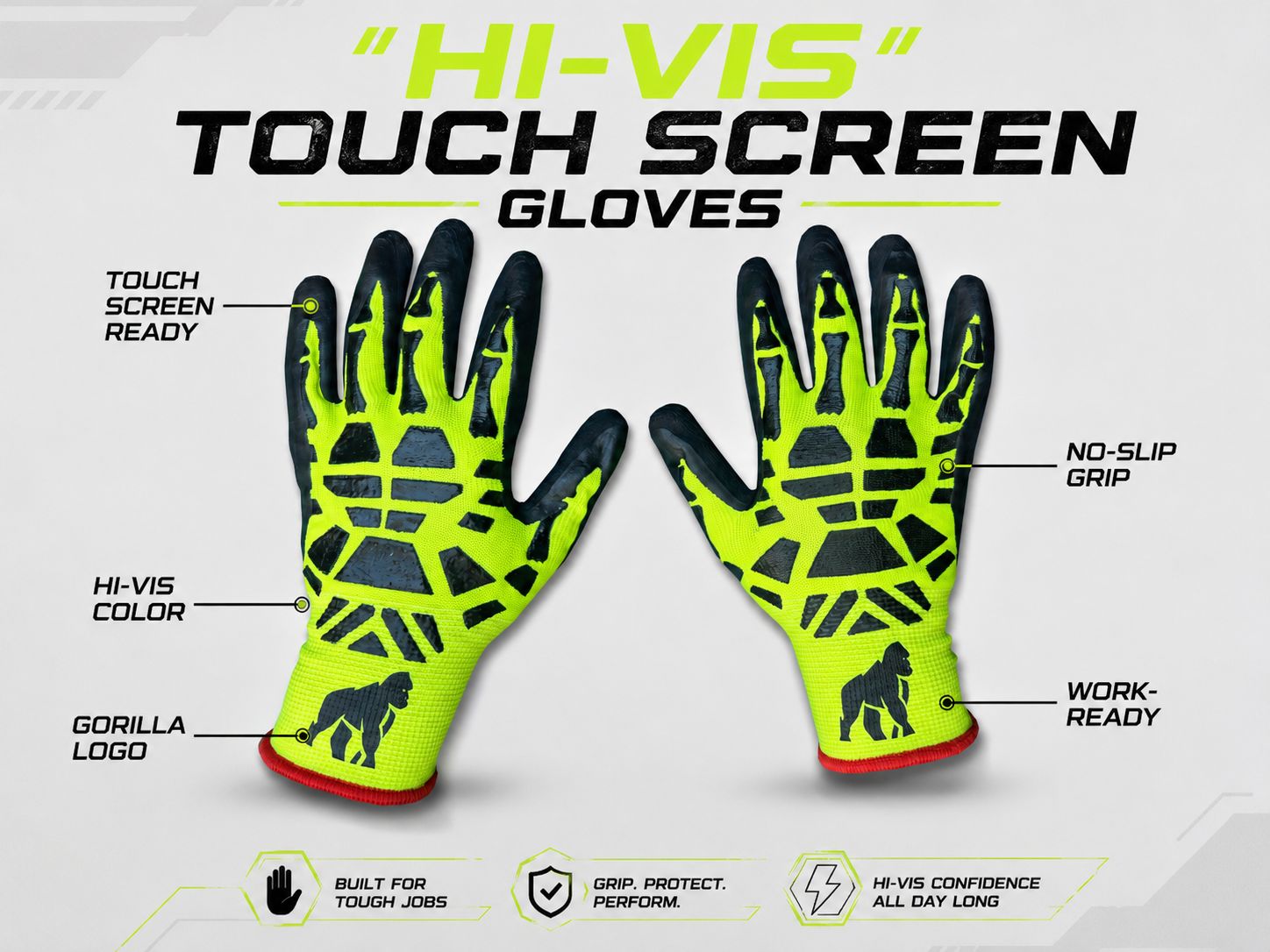 2 pairs Hi-Vis Touch Screen Gloves
