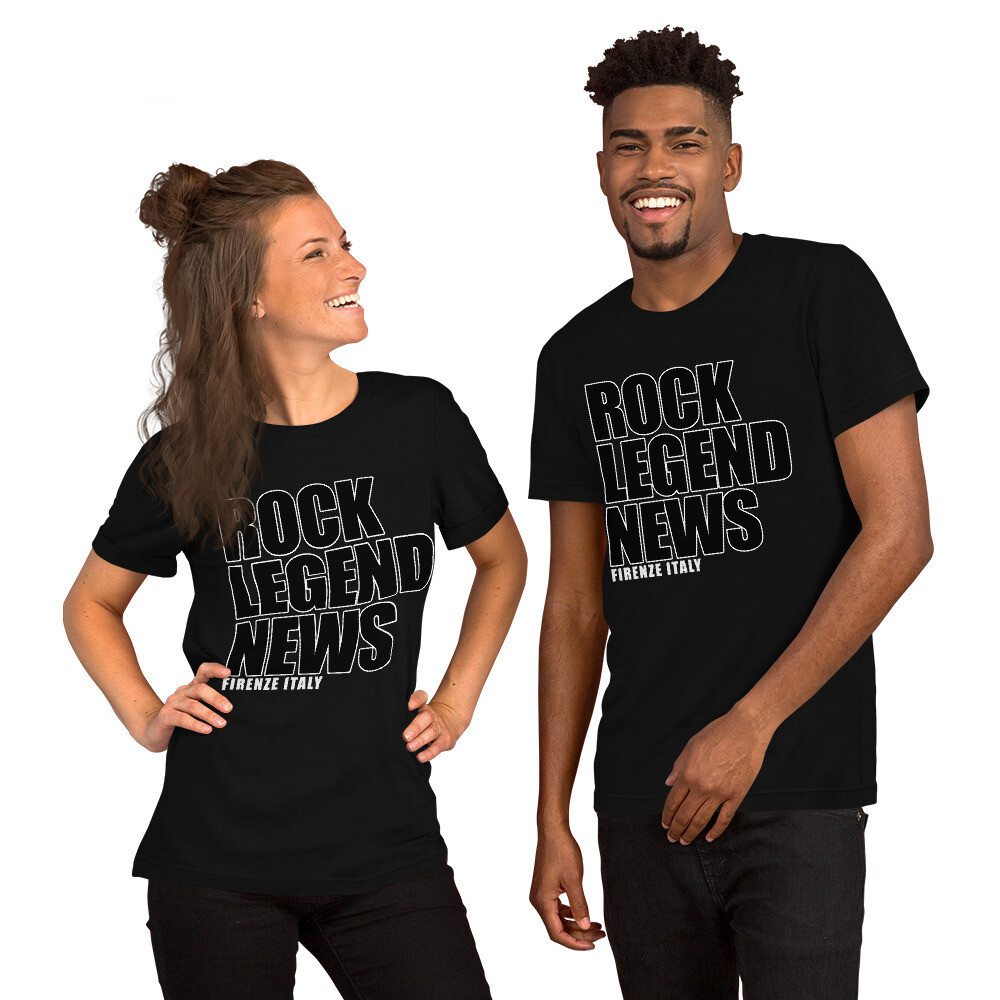 Short-Sleeve Unisex T-Shirt With Rock Legend News Logo - Black Lettering With White Outline