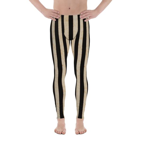 Men's Leggings - Black & Off-White Rustic Stripes