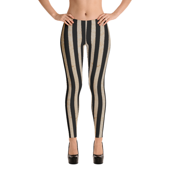 Women&#39;s Leggings - Black &amp; Off-White Rustic Stripes