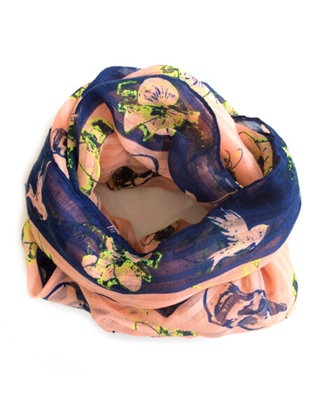 Skull &amp; Hibiscus Salmon Scarf