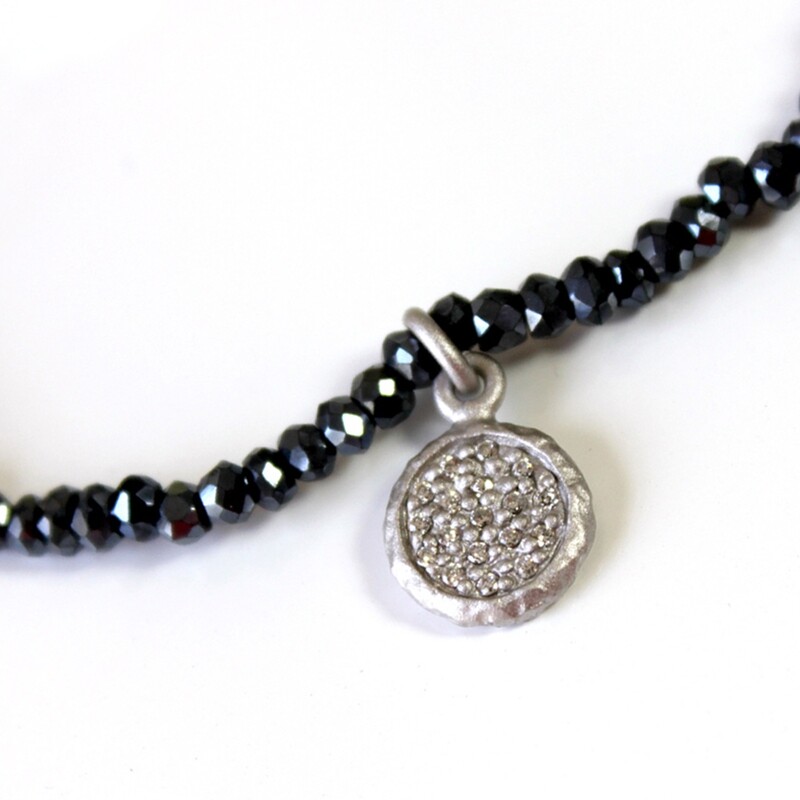 Black Spinel Stretch Bracelet Sterling Silver