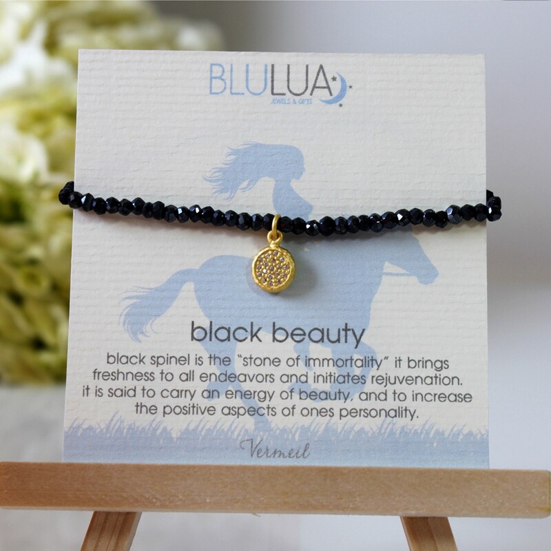 Black Spinel Stretch Bracelet Vermeil
