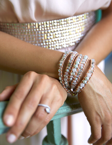Rose Quartz Silver Bead Wrap Bracelet