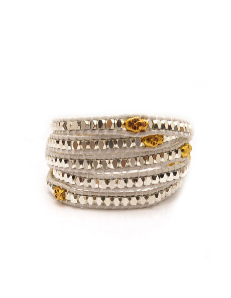Skulls on White Wrap Bracelet