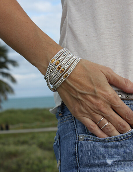 Skulls on White Wrap Bracelet