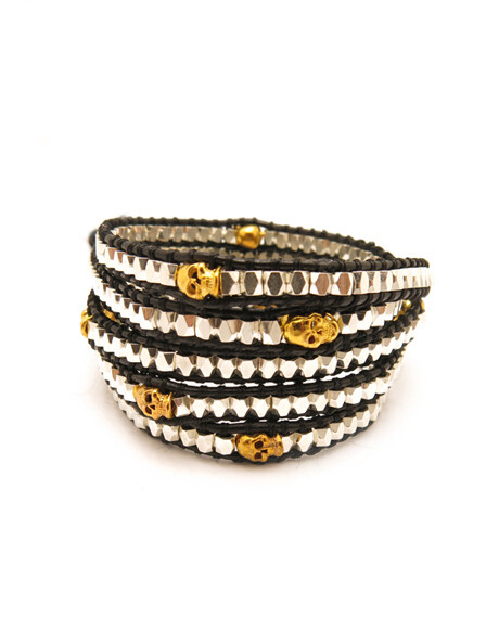 Skulls on Black Wrap Bracelet