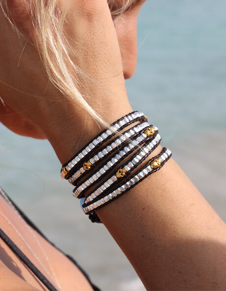 Skulls on Black Wrap Bracelet