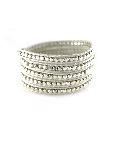 Marshmallow White &amp; Silver Wrap Bracelet