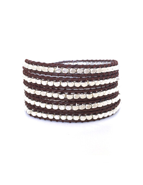 Dark Brown &amp; Silver Wrap Bracelet