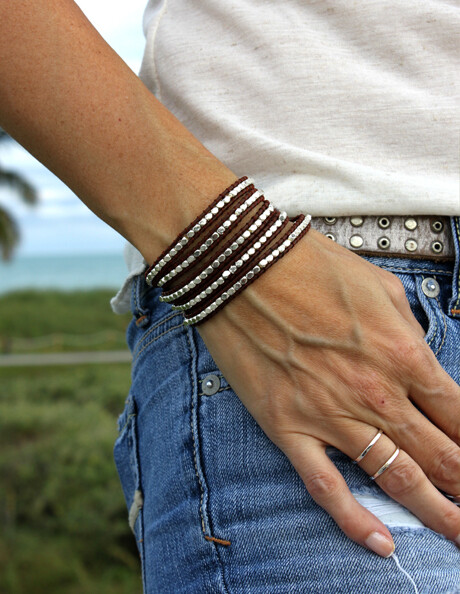 Dark Brown &amp; Silver Wrap Bracelet