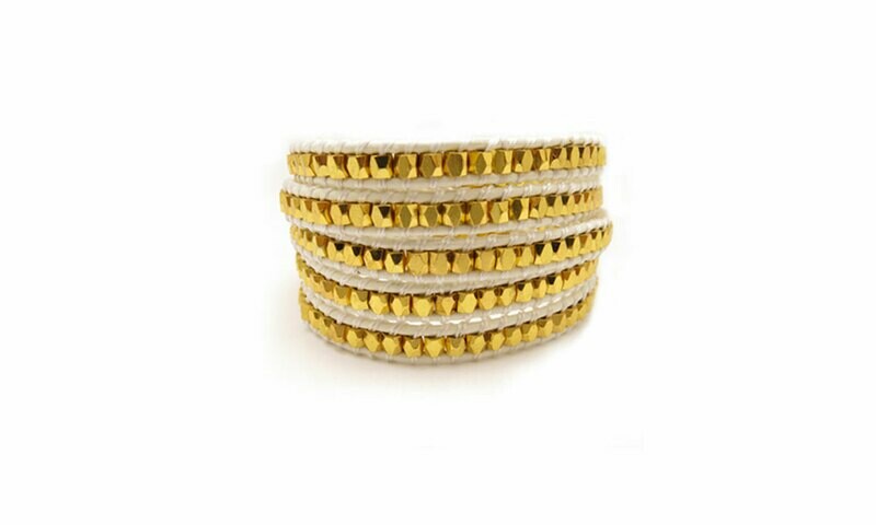 White and Gold Bead Wrap Bracelet