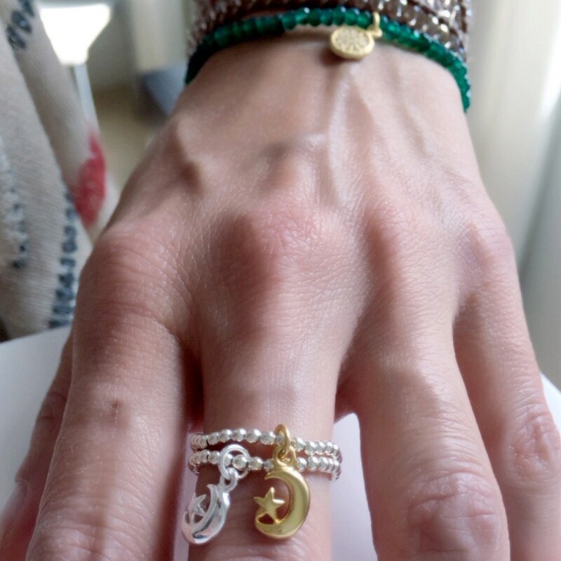 Sterling Silver Moon &amp; Star Stretch Ring