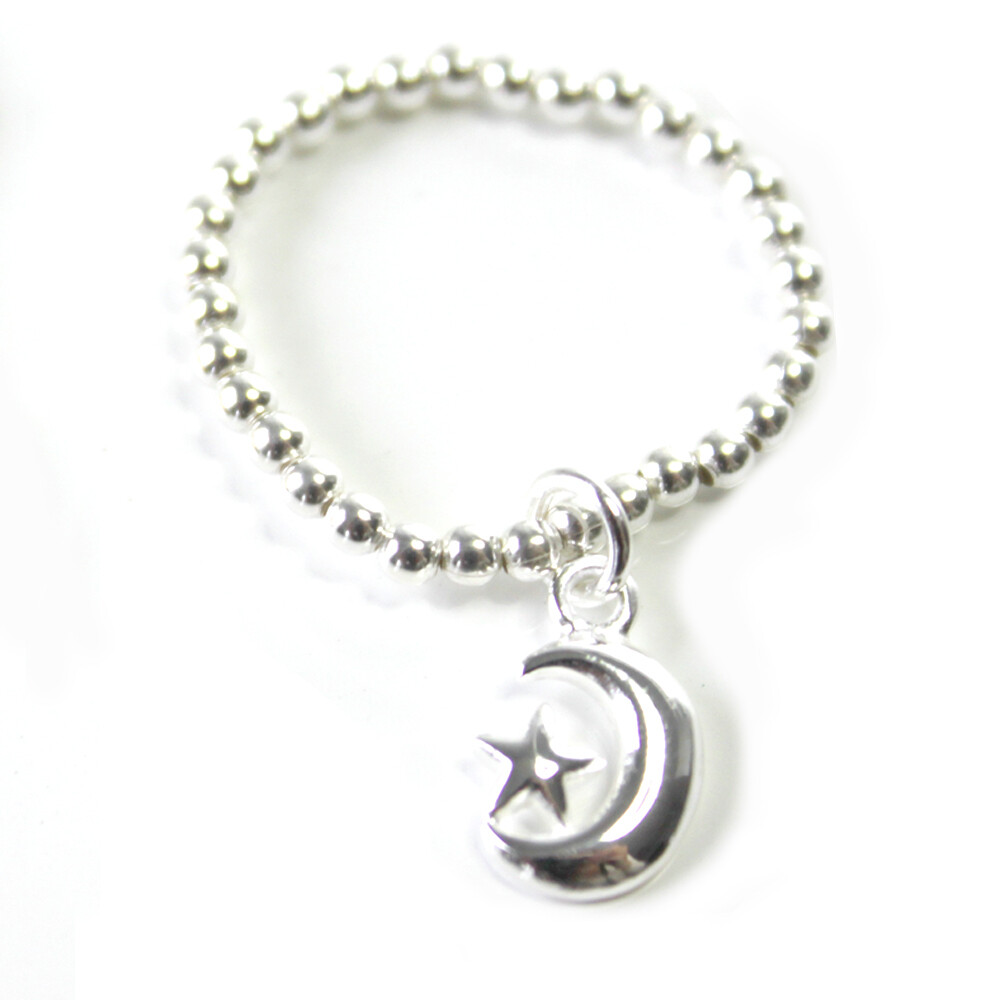 Sterling Silver Moon & Star Stretch Ring
