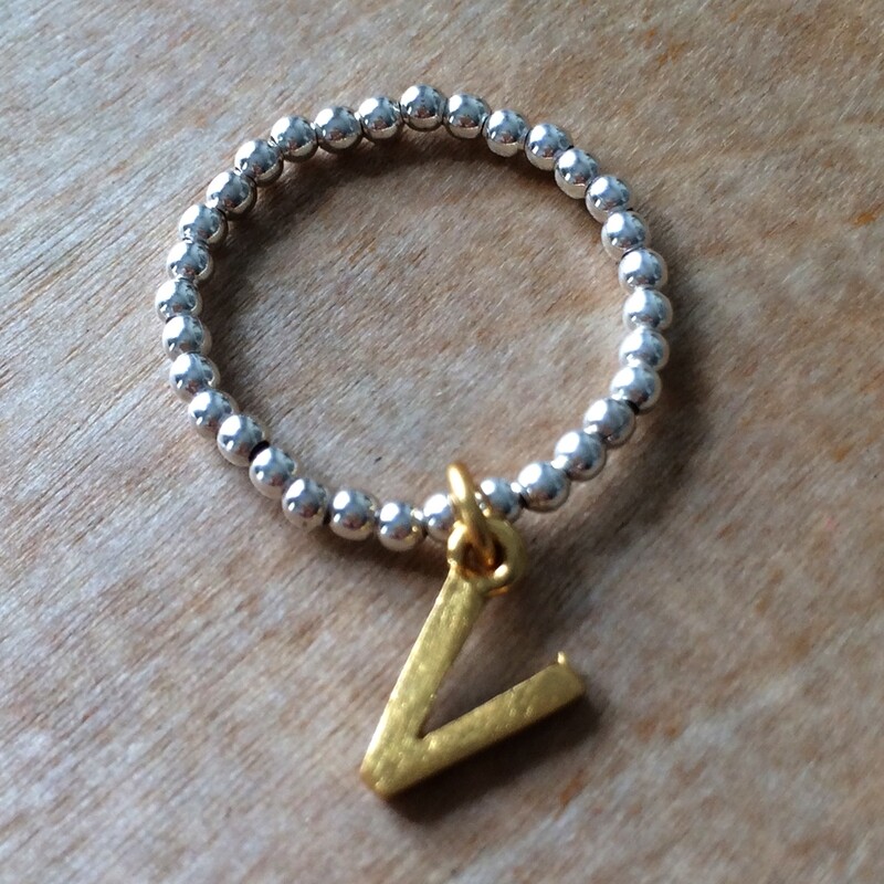 Vermeil &amp; Sterling Silver “V” Is For Vegan Stretch Ring