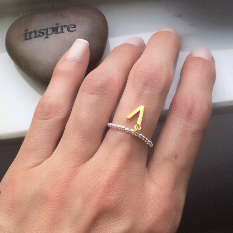Vermeil &amp; Sterling Silver “V” Is For Vegan Stretch Ring