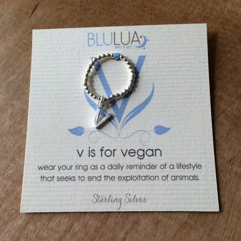 Sterling Silver “V” Is For Vegan Stretch Ring