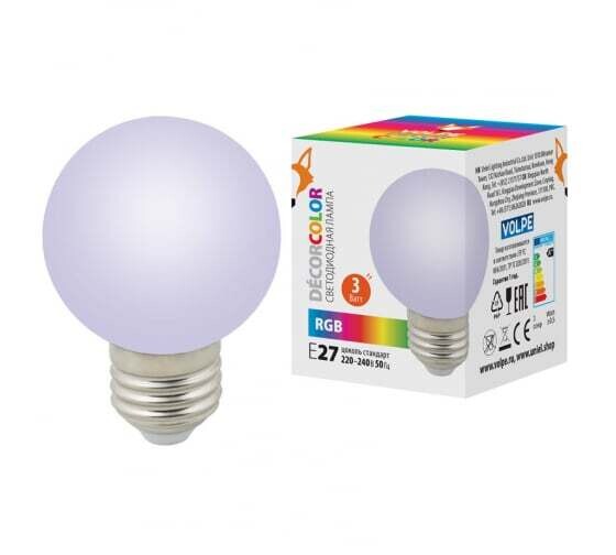 Лампочка ШАР E27 светодиодная 3W (RGB - многоцветная) 220В
