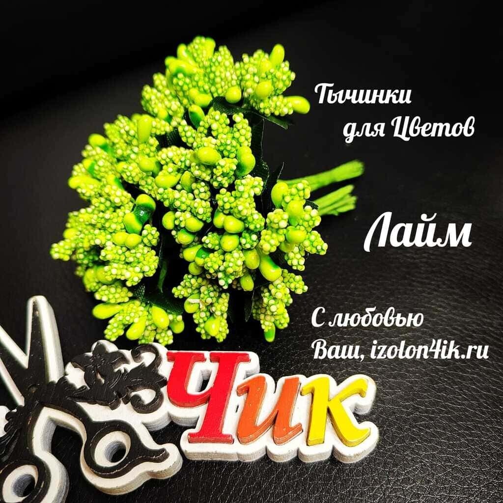 Тычинки для цветов на зеленой ножке ЛАЙМ (пучок 10 шт)