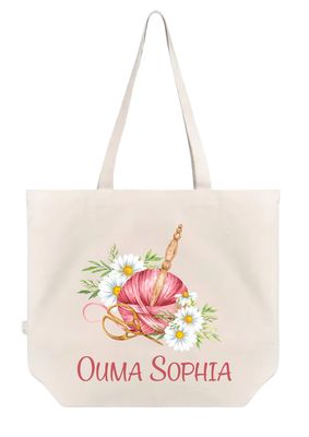 Crochet &amp; Flowers Personalised Cotton Canvas Tote Bag