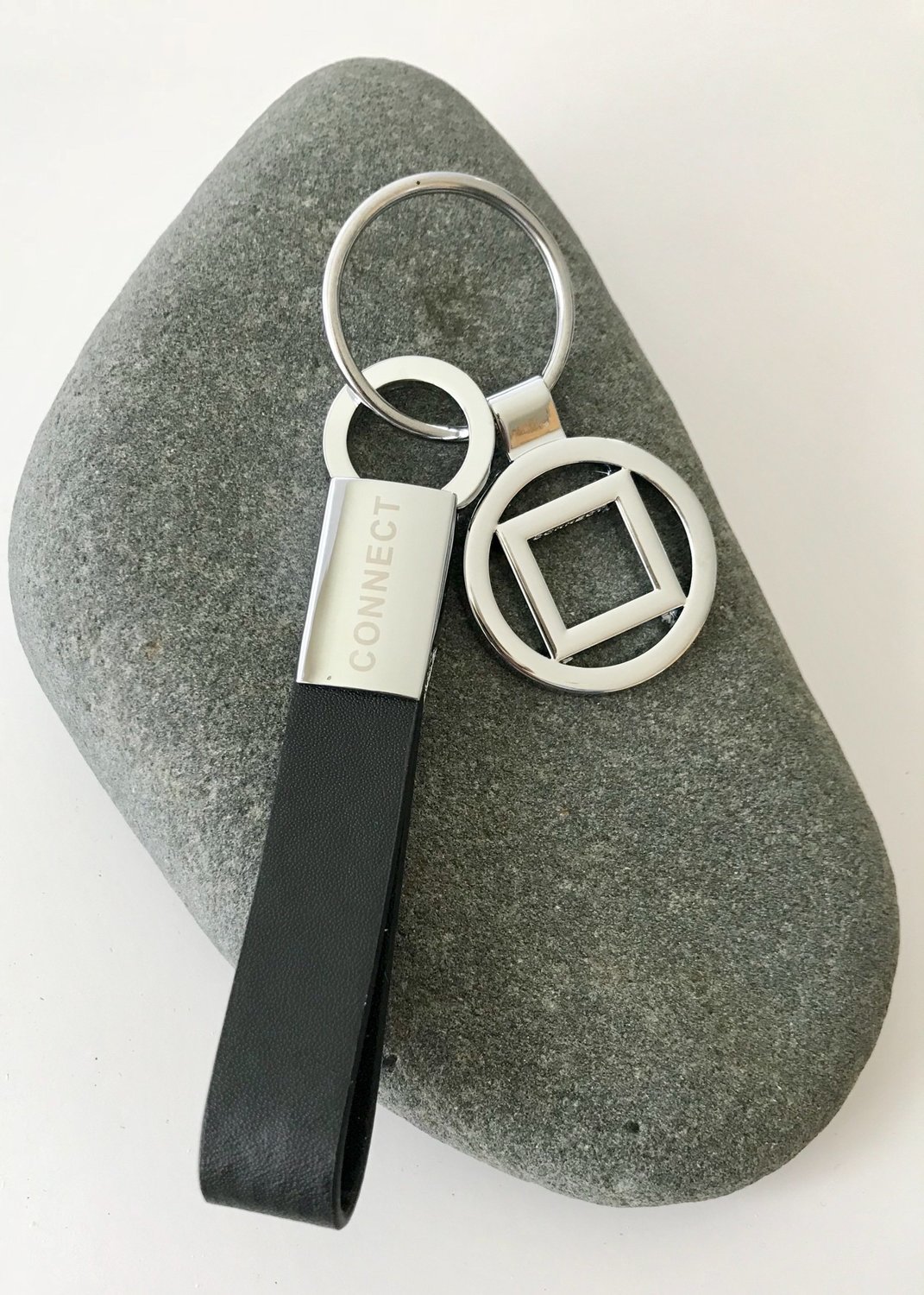 CONNECT With The World Keychain || black leather