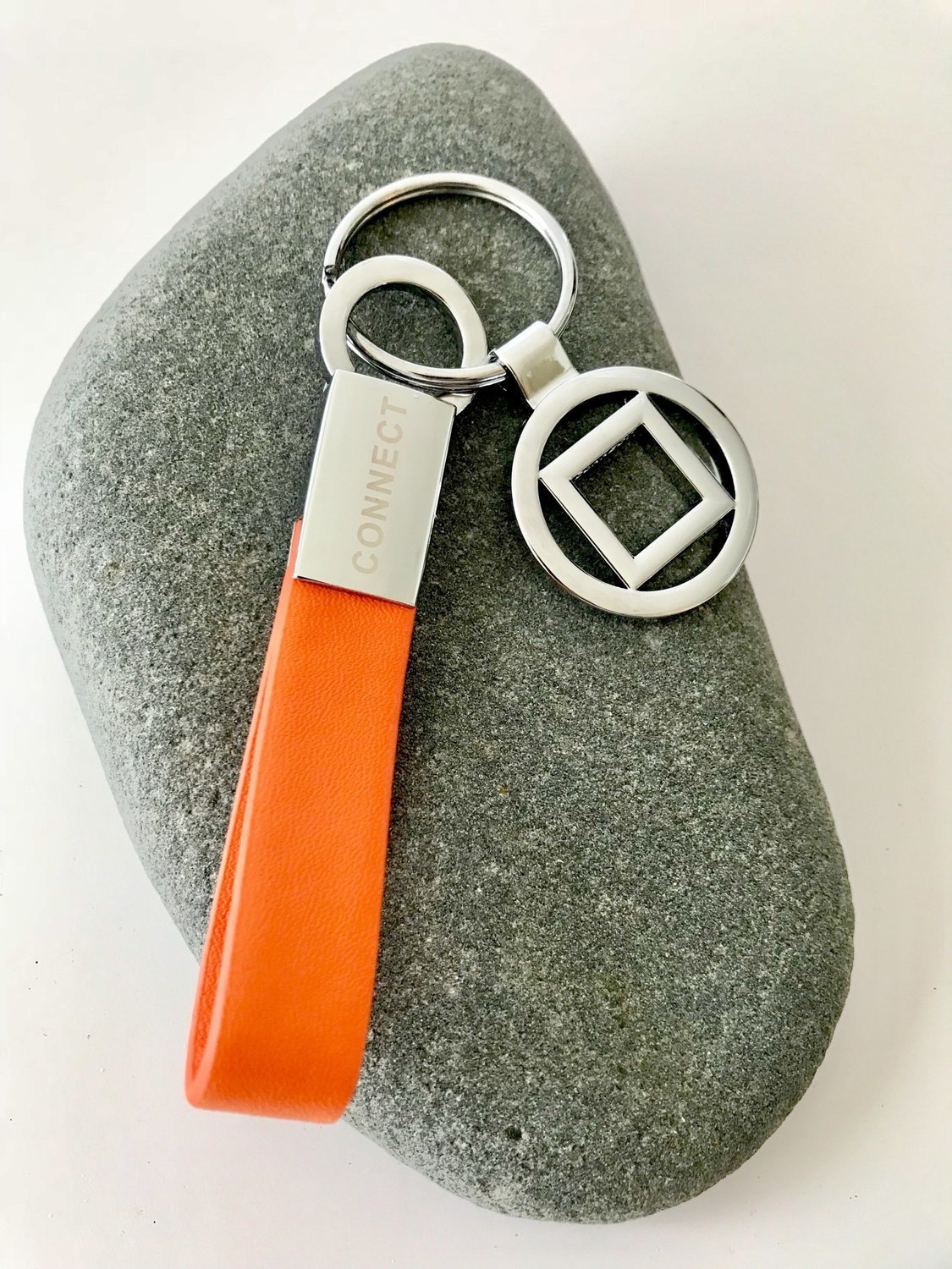 CONNECT With The World Keychain || black leather, Color: Orange