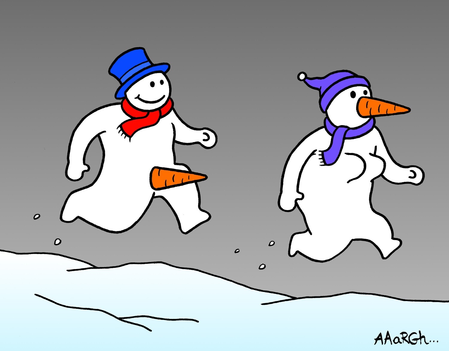 Kerstkaart enthousiaste sneeuwman