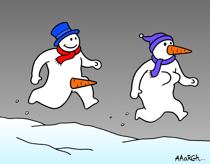 Kerstkaart enthousiaste sneeuwman