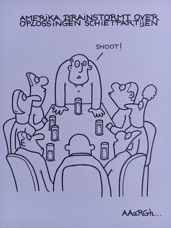 Originele cartoon uit 'Waan': Schietpartijen