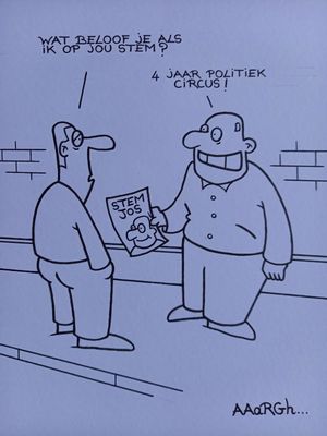Originele cartoon uit 'Waan': Politiek circus