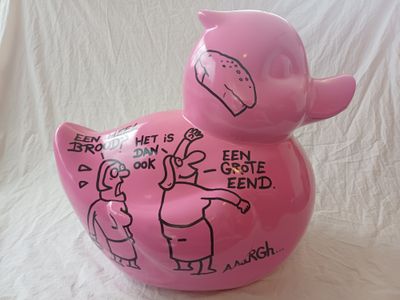 Kunstwerk: grote roze eend
