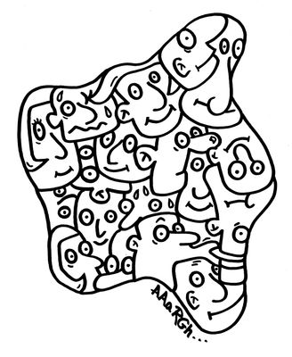 Ingekaderde originele tekening: Mensenvlek