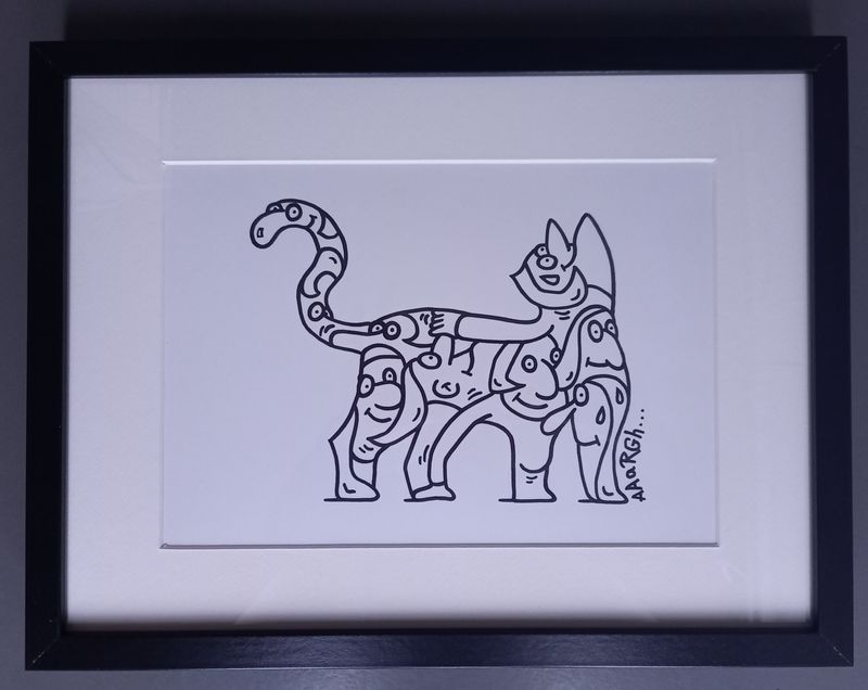 Ingekaderde originele tekening: Vrouwenpoes