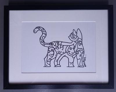 Ingekaderde originele tekening: Vrouwenpoes