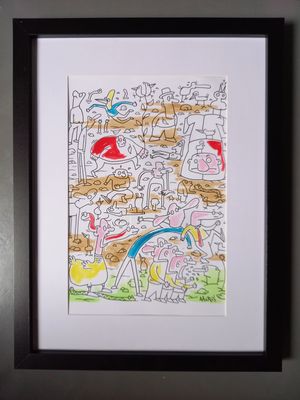 Ingekaderde originele tekening: Iedereen doet maar wat